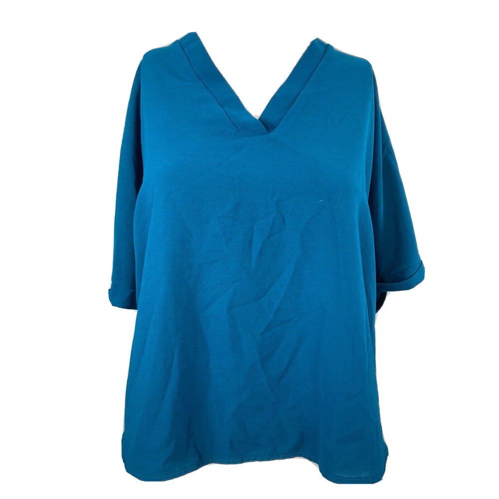 Everly Shirt Womens Sz M Teal Blue V Neck Popover Elbow Sleeve Dolman Top